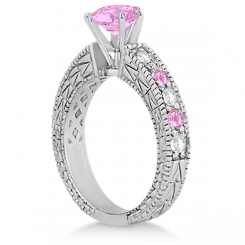 Diamond & Pink Sapphire Vintage Engagement Ring in 14k White Gold (1.75ct)