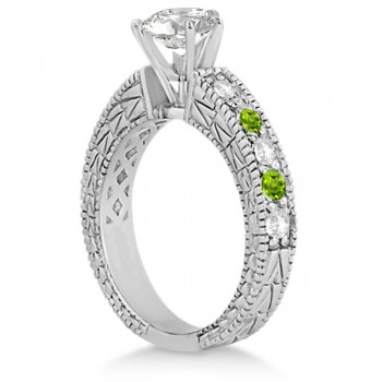 Antique Diamond & Peridot Engagement Ring Platinum (0.75ct)