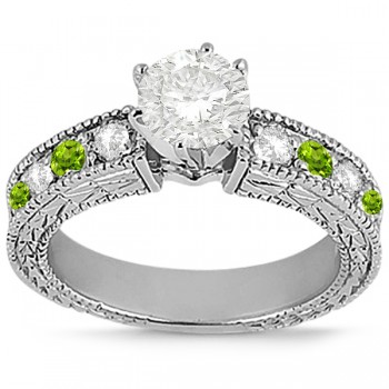 Antique Diamond & Peridot Bridal Set 14k White Gold (1.80ct)