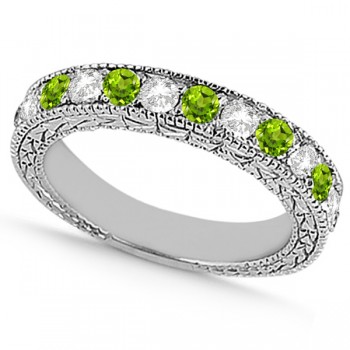 Antique Diamond & Peridot Wedding Ring 14kt White Gold (1.05ct)