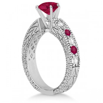 Diamond & Ruby Vintage Engagement Ring in 14k White Gold (1.75ct)