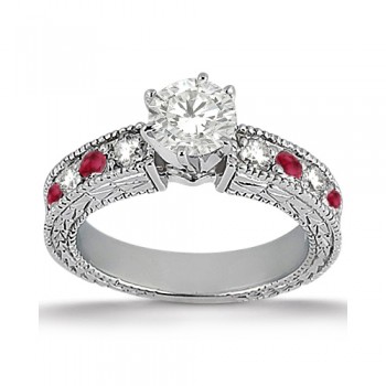 Antique Diamond & Ruby Engagement Ring 14k White Gold (0.75ct)