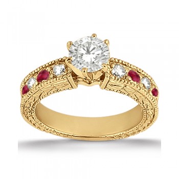 Antique Diamond & Ruby Engagement Ring 18k Yellow Gold (0.75ct)