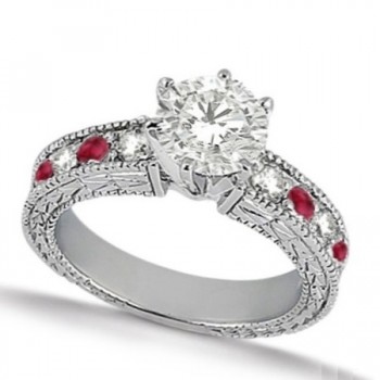 Genuine Ruby & Diamond Vintage Engagement Ring 14k White Gold (1.75ct)