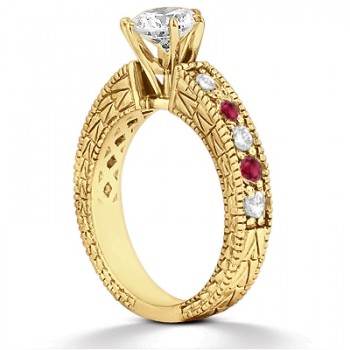 Antique Diamond & Ruby Bridal Set 14k Yellow Gold (1.80ct)