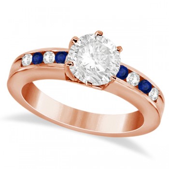 Channel Diamond & Blue Sapphire Engagement Ring 14K R Gold (0.40ct)