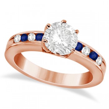 Channel Diamond & Blue Sapphire Engagement Ring 18K R Gold (0.40ct)