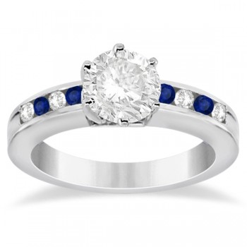 Channel Diamond & Blue Sapphire Engagement Ring 18K W Gold (0.40ct)