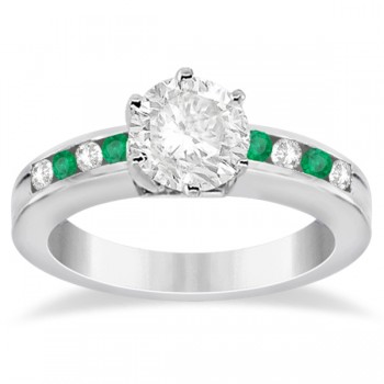 Channel Diamond & Emerald Engagement Ring 14K White Gold (0.40ct)