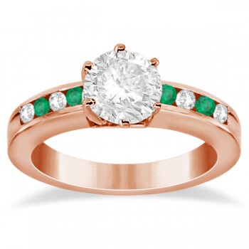 Channel Diamond & Emerald Engagement Ring 18K Rose Gold (0.40ct)