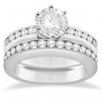 Classic Channel Set Diamond Bridal Ring Set 14K White Gold (0.72ct)