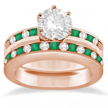 Semi-Eternity Emerald Gemstone Bridal Set 18K Rose Gold (0.96ct)