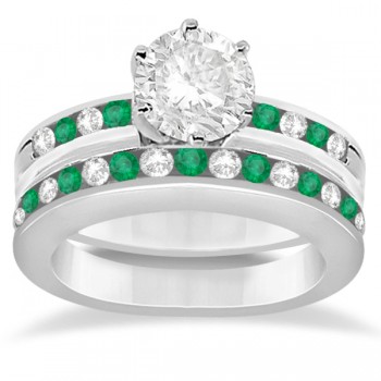 Semi-Eternity Emerald Gemstone Bridal Set Platinum (0.96ct)