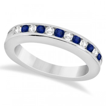 Semi-Eternity Blue Sapphire & Diamond Wedding Band in Platinum (0.56ct)