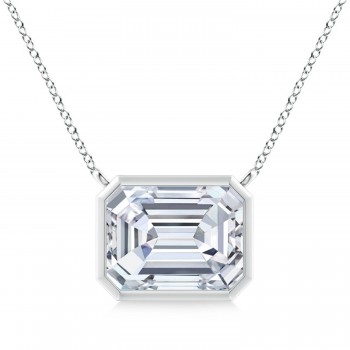 Lab Diamond Bezel Pendant Necklace 14K White Gold (4.30ct)