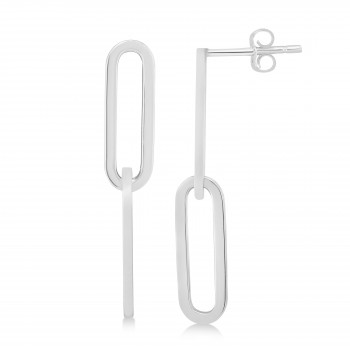 Two Link Chain Paperclip Drop Earrings 14k White Gold