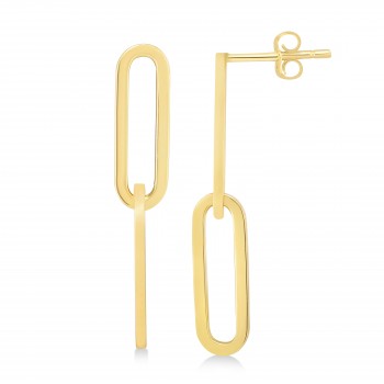 Two Link Chain Paperclip Drop Earrings 14k Yellow Gold