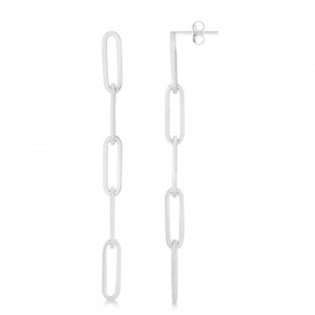 Five Link Chain Paperclip Drop Earrings 14k White Gold