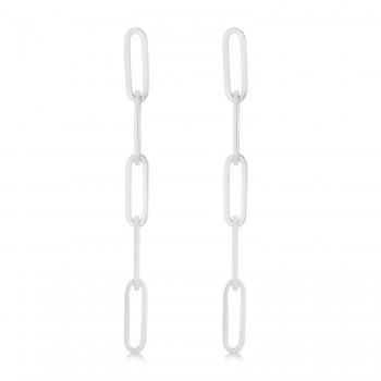 Five Link Chain Paperclip Drop Earrings 14k White Gold