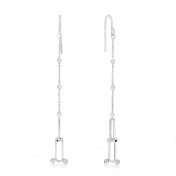 U-Link Paperclip Bead Hardwear Drop Earrings 14k White Gold