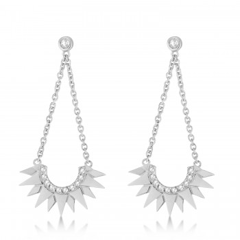 Diamond Sunburst Shaped Dangle Earrings 14k White Gold (0.13ct)