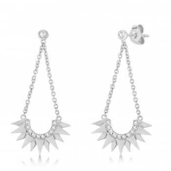 Diamond Sunburst Shaped Dangle Earrings 14k White Gold (0.13ct)