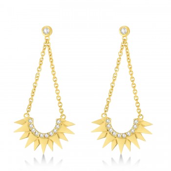 Diamond Sunburst Shaped Dangle Earrings 14k Yellow Gold (0.13ct)