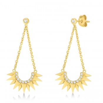 Diamond Sunburst Shaped Dangle Earrings 14k Yellow Gold (0.13ct)