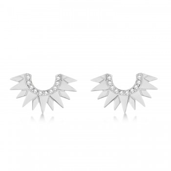 Diamond Sunburst Shaped Stud Earrings 14k White Gold (0.10ct)