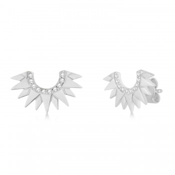 Diamond Sunburst Shaped Stud Earrings 14k White Gold (0.10ct)