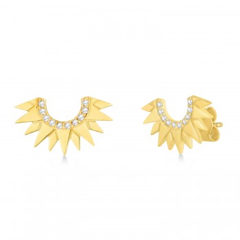 Diamond Sunburst Shaped Stud Earrings 14k Yellow Gold (0.10ct)