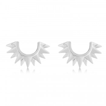 Sunburst Shaped Stud Earrings 14k White Gold