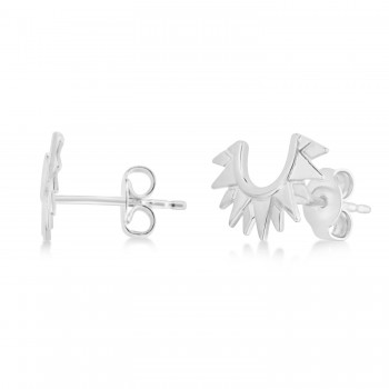 Sunburst Shaped Stud Earrings 14k White Gold