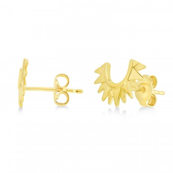 Sunburst Shaped Stud Earrings 14k Yellow Gold