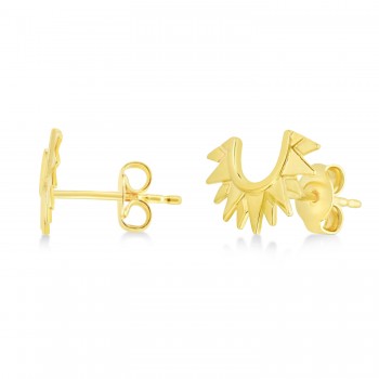 Sunburst Shaped Stud Earrings 14k Yellow Gold