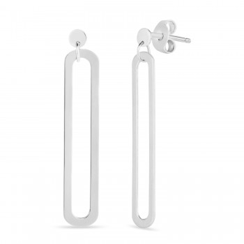 Single Paperclip Link Dangle Drop Earrings 14k White Gold