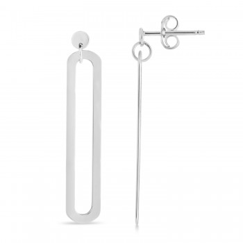 Single Paperclip Link Dangle Drop Earrings 14k White Gold