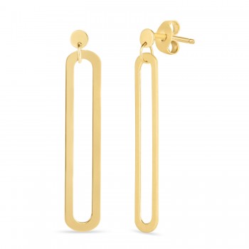 Single Paperclip Link Dangle Drop Earrings 14k Yellow Gold