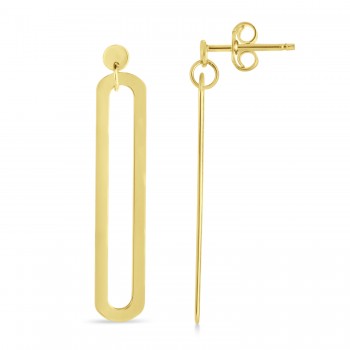 Single Paperclip Link Dangle Drop Earrings 14k Yellow Gold