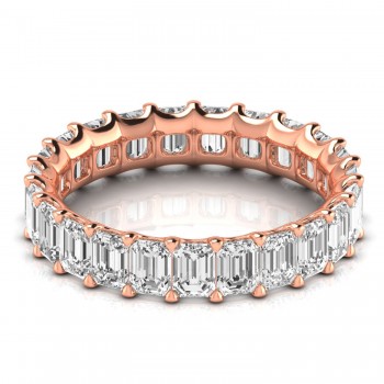 Emerald Cut Lab Grown Diamonds Eternity Ring Wedding Band 14K Rose Gold (4.37ct)