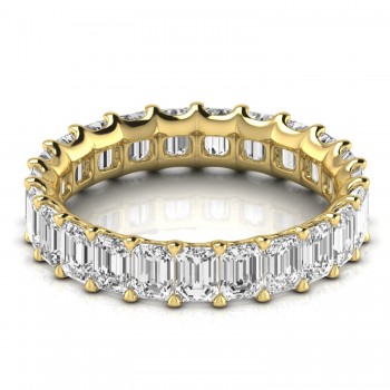 Emerald Cut Lab Grown Diamonds Eternity Ring Wedding Band 14K Yellow Gold (4.37ct)