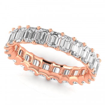 Emerald Cut Lab Grown Diamonds Eternity Ring Wedding Band 18K Rose Gold (4.37ct)