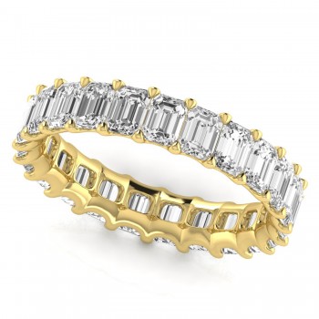 Emerald Cut Lab Grown Diamonds Eternity Ring Wedding Band 18K Yellow Gold (4.37ct)