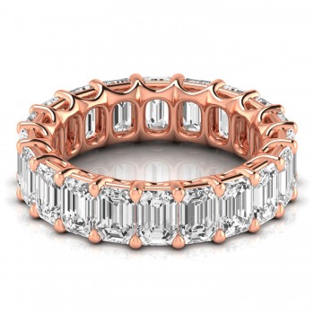 Emerald Cut Lab Grown Diamonds Eternity Ring Wedding Band 14K Rose Gold (6.10ct)