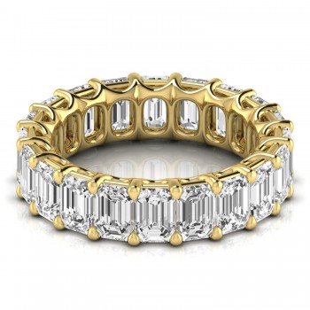 Emerald Cut Lab Grown Diamonds Eternity Ring Wedding Band 14K Yellow Gold (6.10ct)