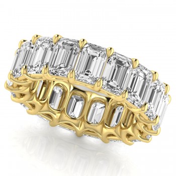 Emerald Cut Lab Grown Diamonds Eternity Ring Wedding Band 18K Yellow Gold (11.98ct)