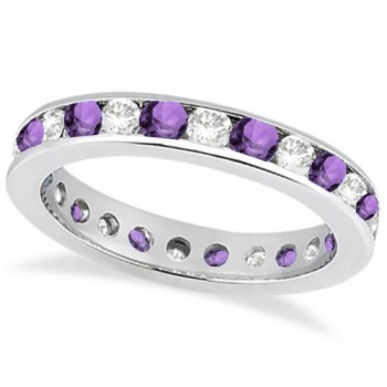 Channel-Set Amethyst & Diamond Eternity Ring 14k White Gold (1.50ct)