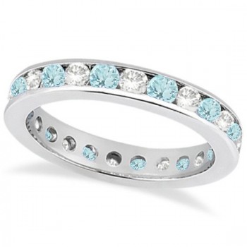 Channel-Set Aquamarine & Diamond Eternity Ring 14k White Gold (1.50ct)