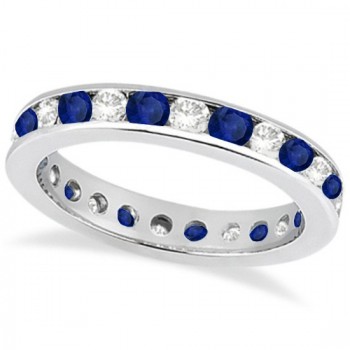 Channel-Set Sapphire & Diamond Eternity Ring 14k White Gold (1.50ct)