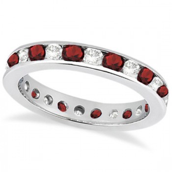 Channel-Set Garnet & Diamond Eternity Ring 14k White Gold (1.50ct)